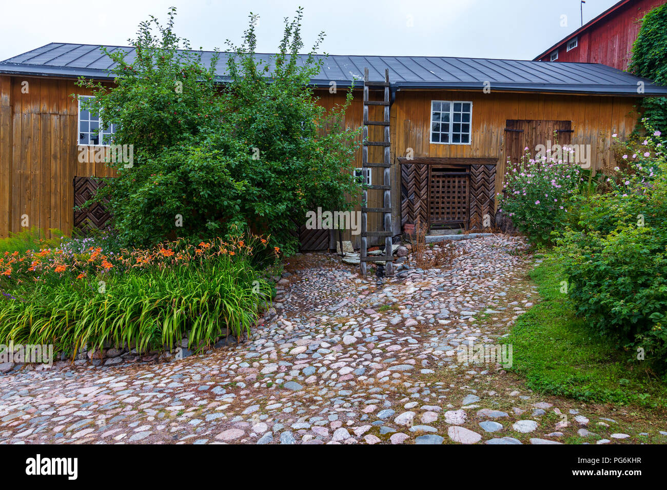 Ein altes Bauernhaus in Porvoo, Finnland, Skandinavien. Stockfoto