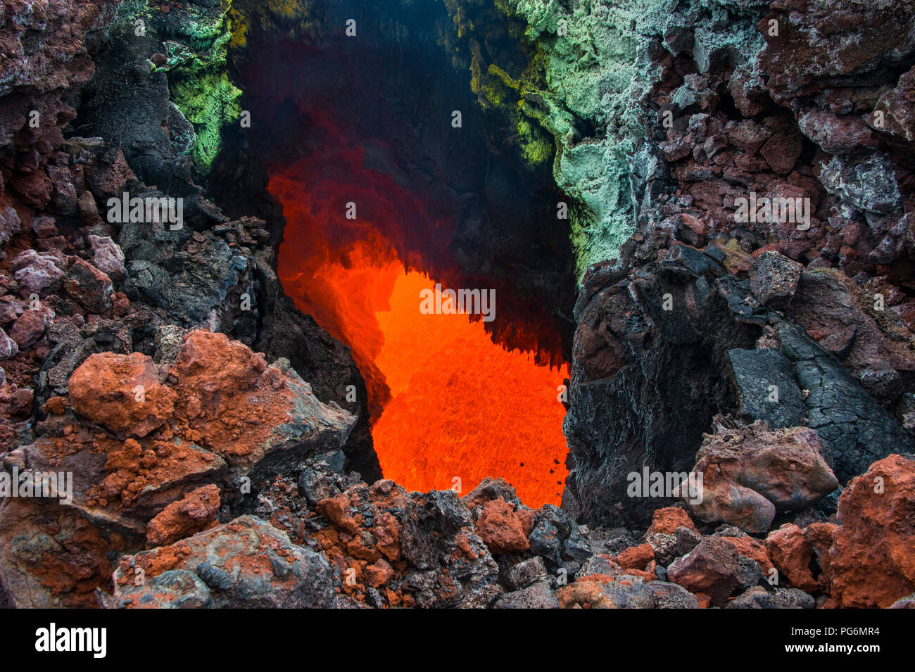 Aktive Magma in einem Bach unterhalb des Tolbachik Vulkan, Kamtschatka, Russland Stockfoto