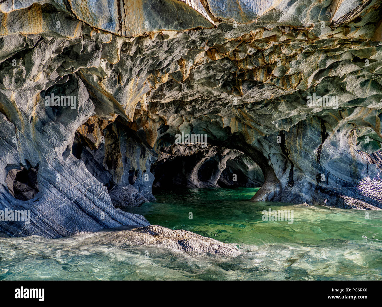 Marmor Höhlen, Santuario de la Naturaleza Capillas de Marmol, General Carrera See, Puerto Rio Tranquilo, Region Aysen, Patagonien, Chile Stockfoto