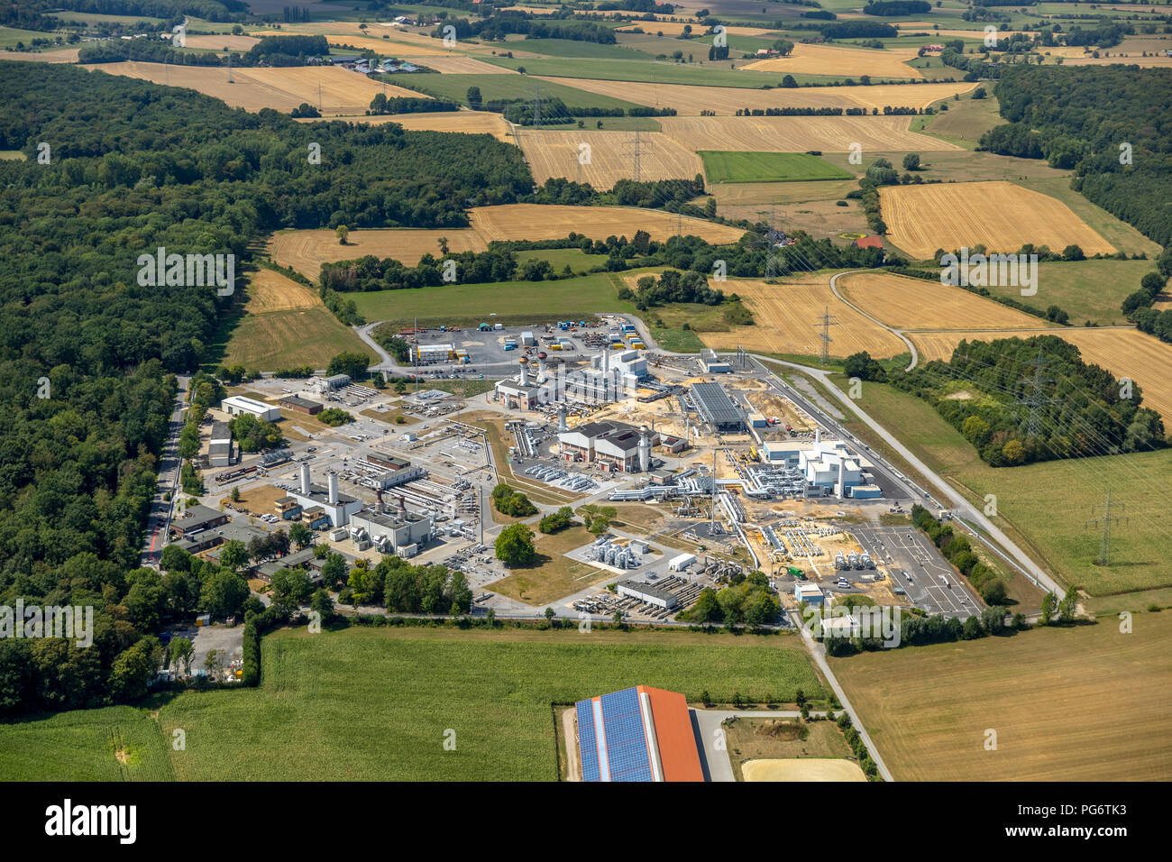 Erdgas Kompressorstation, Open Grid Europe, Werne, Ruhrgebiet, Nordrhein-Westfalen, Deutschland, DEU, Europa, Luftaufnahme, Vögel-Augen-blick, Antenne Stockfoto