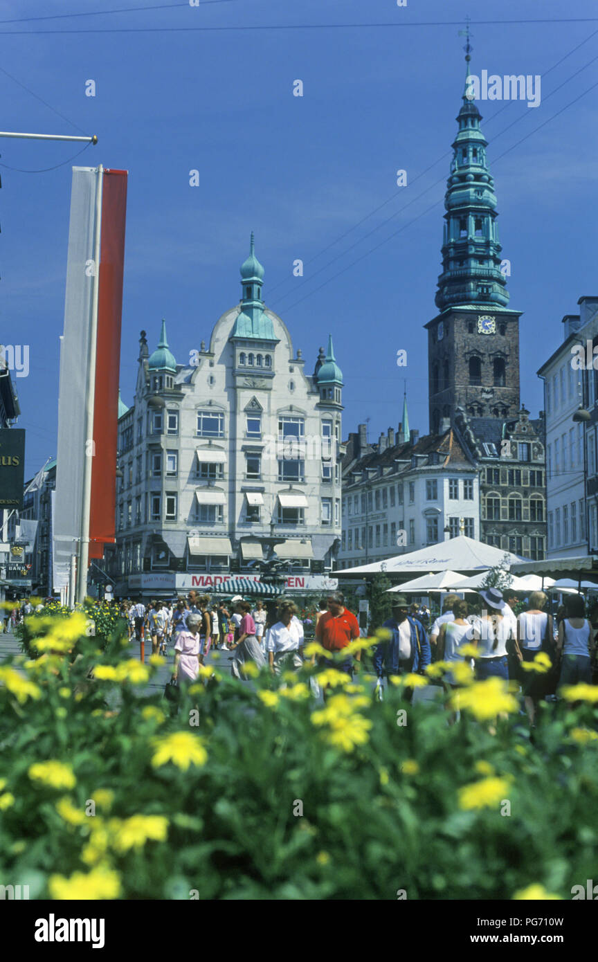 1989 historische Straße SZENE STROGET AMAGERTORV KOPENHAGEN DÄNEMARK Stockfoto