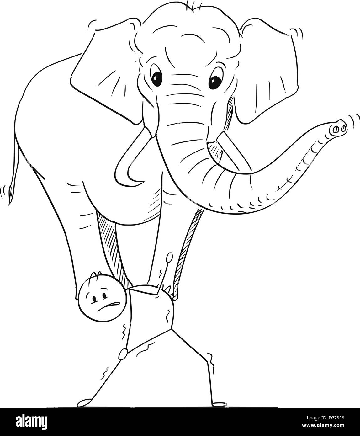 Cartoon von Mann oder Geschäftsmann, die Elefanten auf dem Rücken Stock Vektor