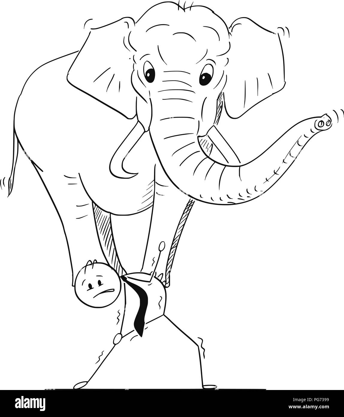 Cartoon von Geschäftsmann Elefant trägt auf seinem Rücken Stock Vektor