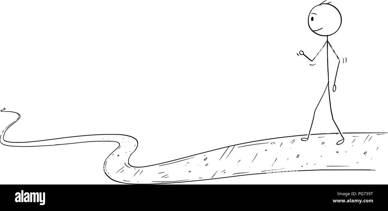 Cartoon von Mann oder Geschäftsmann zu Fuß auf dem Weg in die Unendlichkeit Stock Vektor