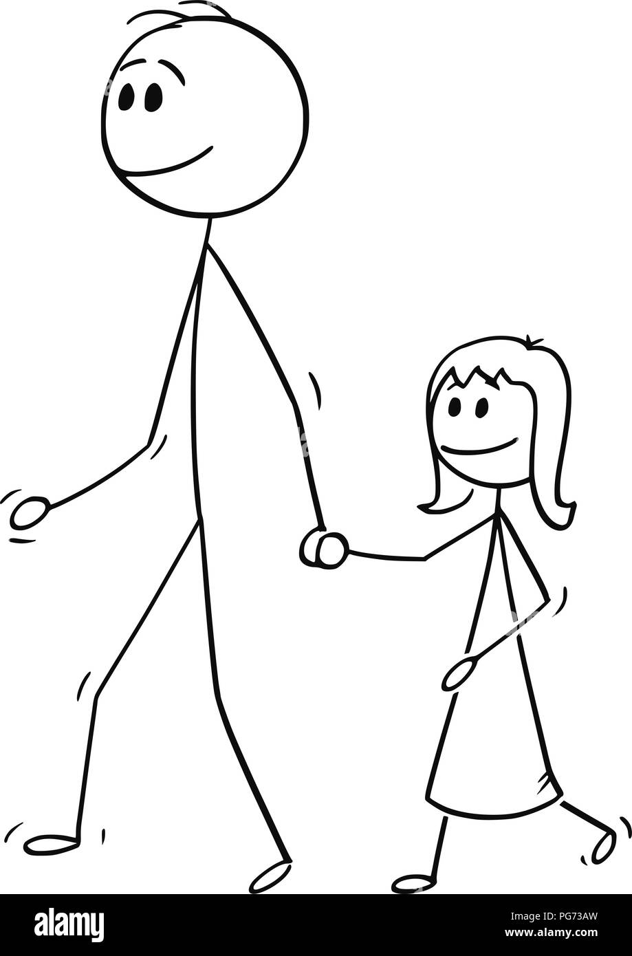 Cartoon von Vater mit Tochter und hielt ihre Hand Stock Vektor