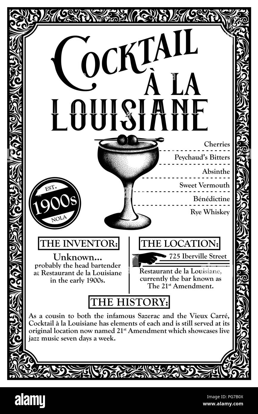 New Orleans Historic Cocktail Infografik Stockfoto