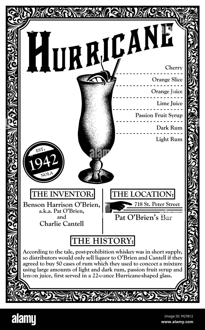 New Orleans Historic Cocktail Infografik Stockfoto