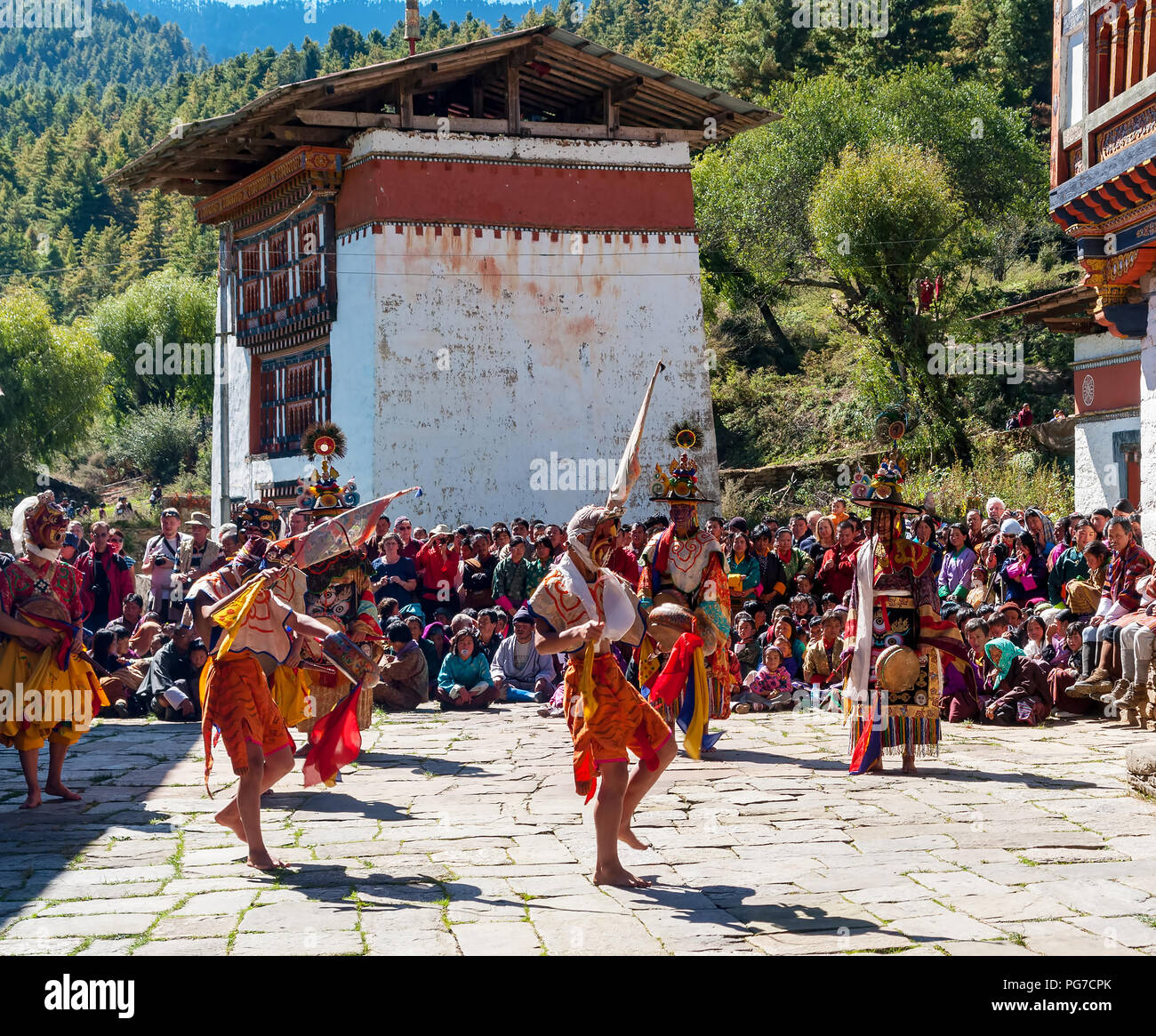 Traditionelles Festival in Bumthang, Bhutan Stockfoto