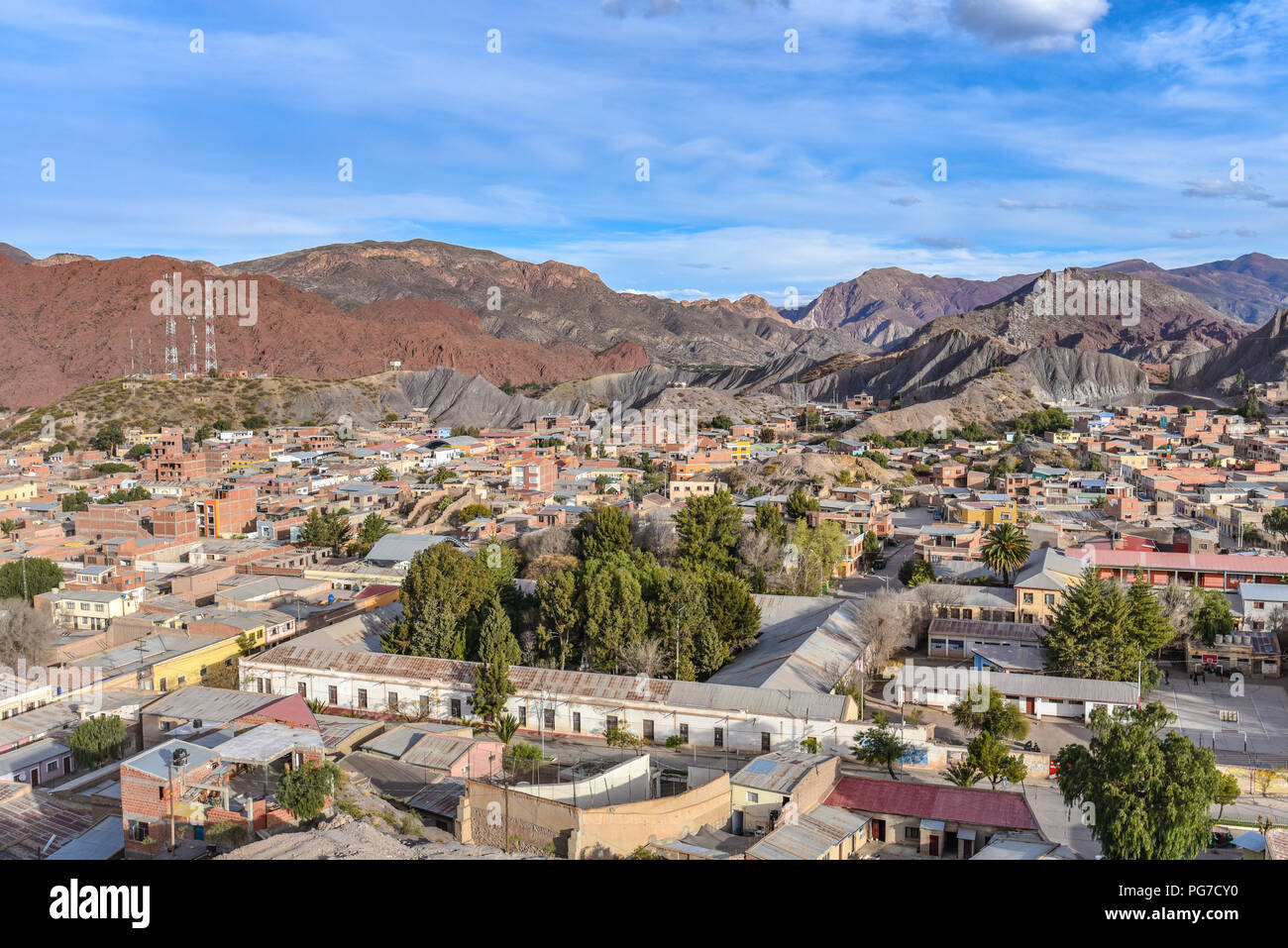 Panoramablick über die Stadt Tupiza, Bolivien Stockfoto