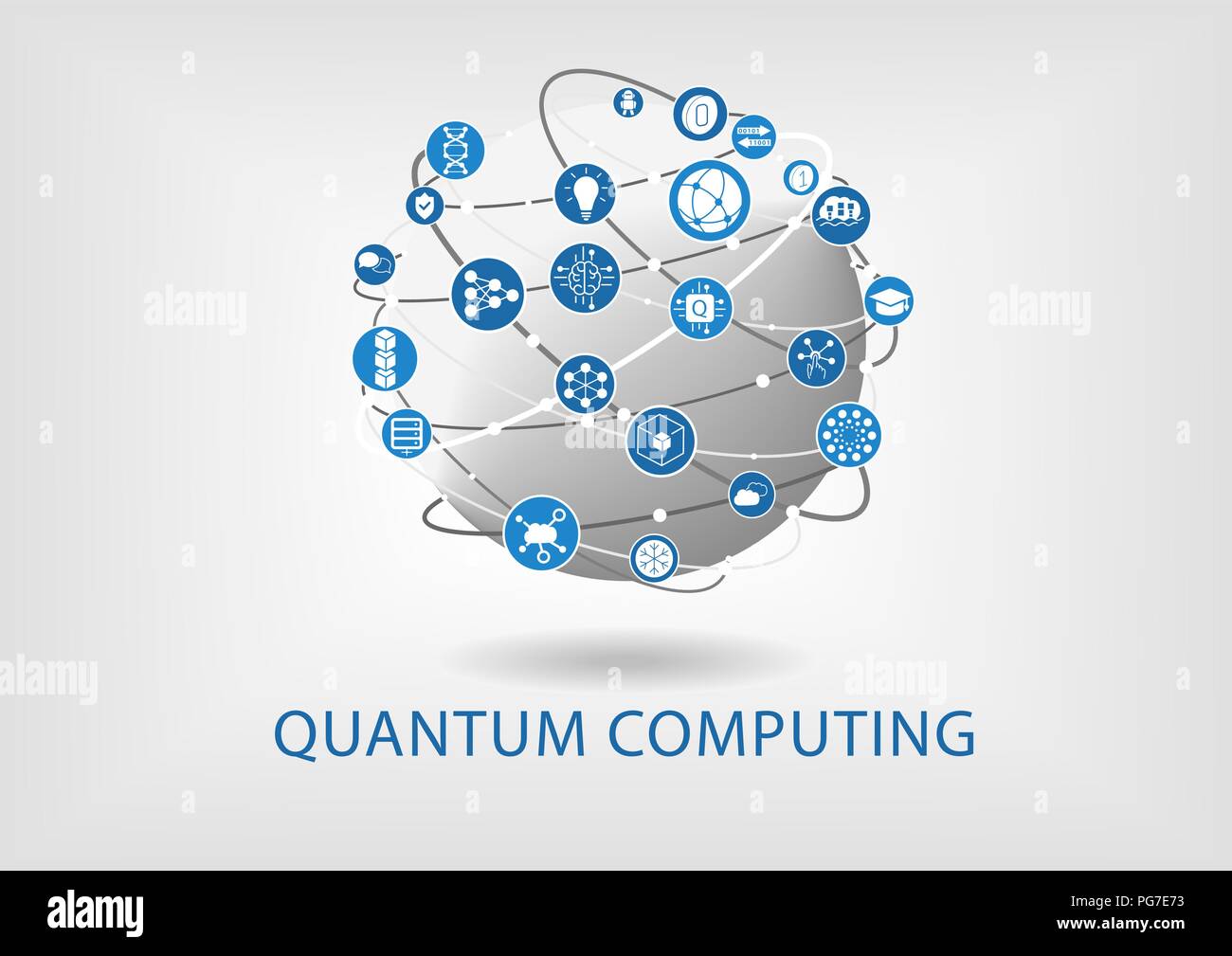 Quantum computing Vector Illustration mit vernetzten Welt Stock Vektor