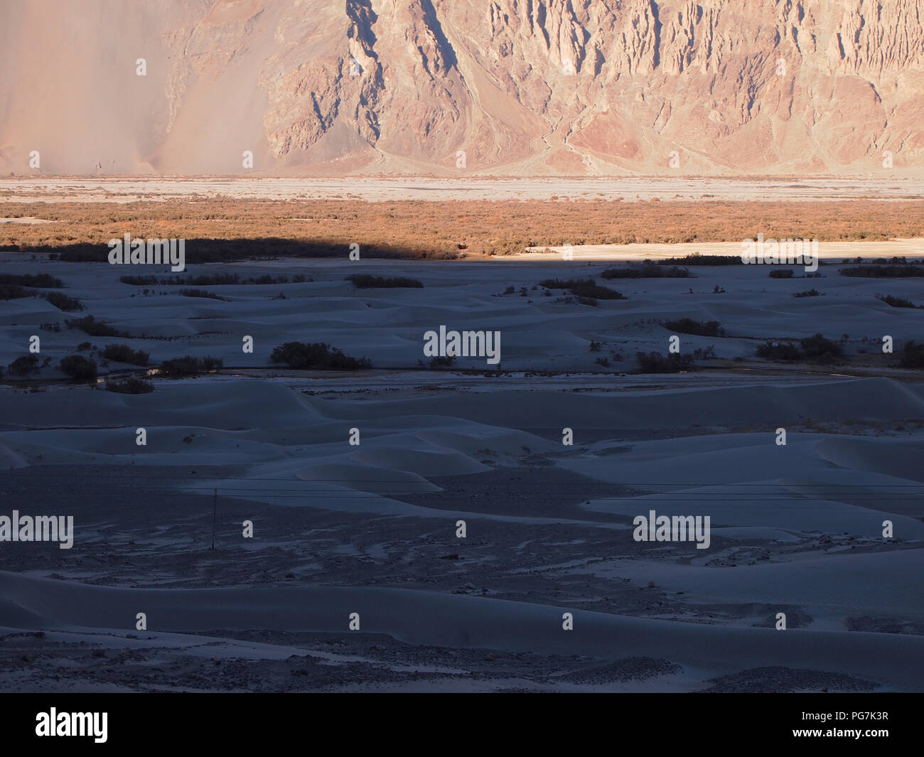 Sanddünen im Erdgeschoss des Nubra Valley, Ladakh, zwischen dem Himalaja und Karakorum reicht Stockfoto