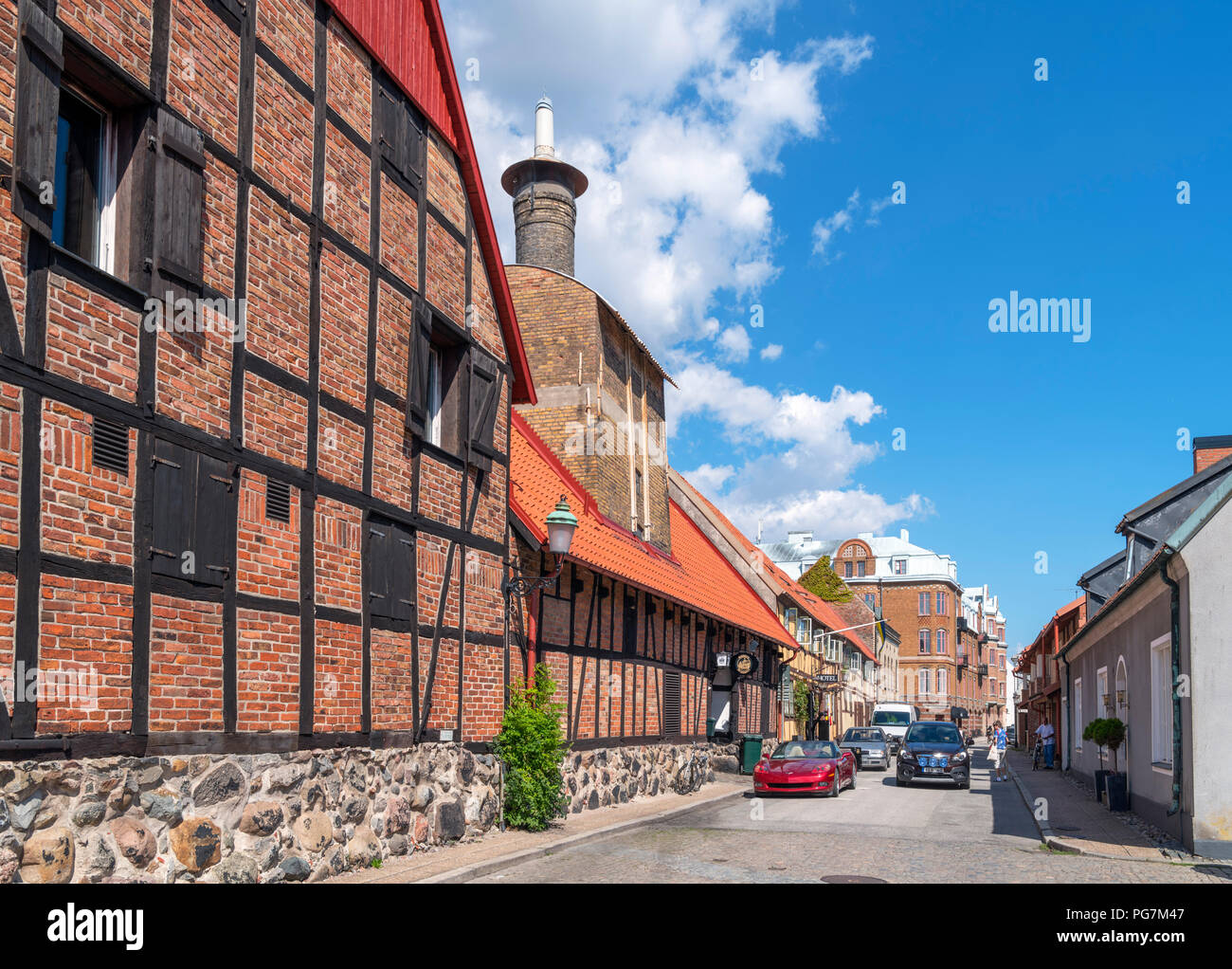 Traditionelle Häuser in der alten Marktstadt Ystad, Scania, Schweden Stockfoto