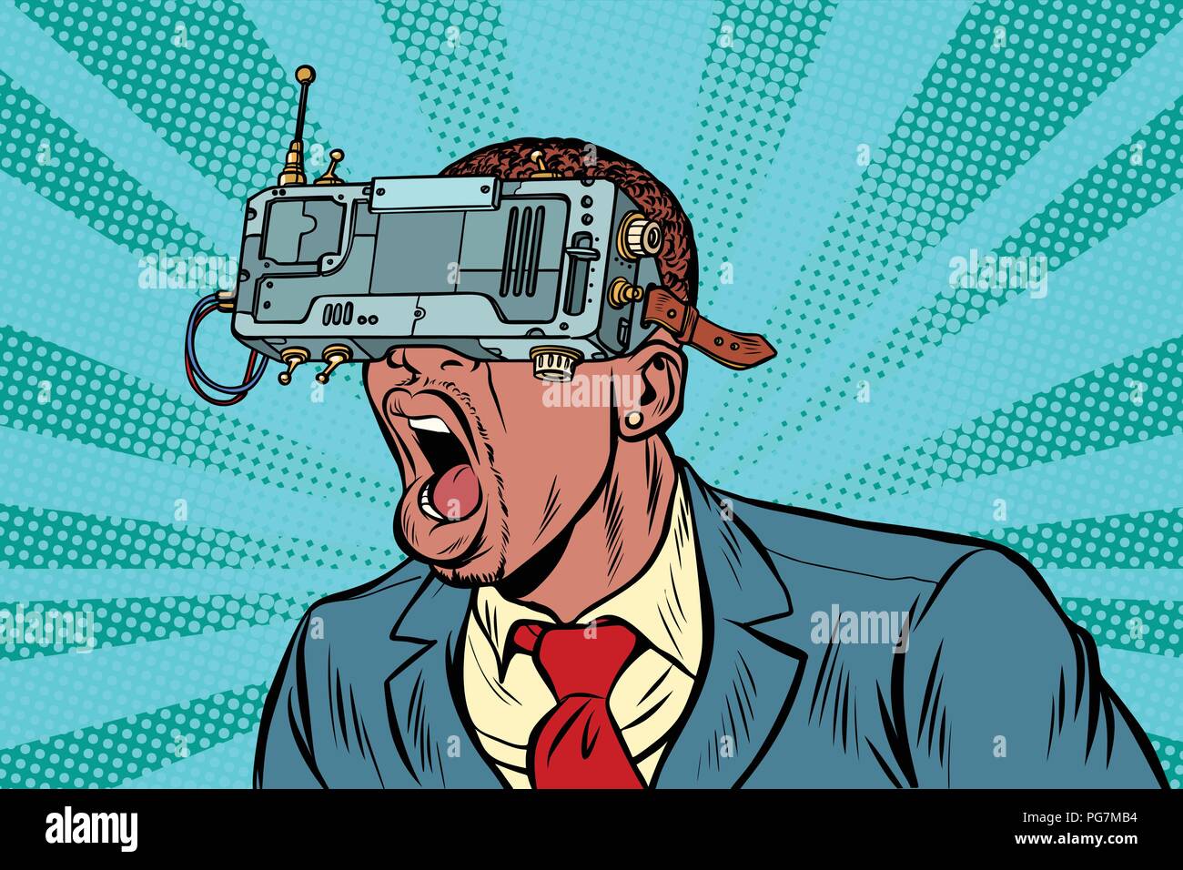 Afrikanische Unternehmer im VR-Brille schreien Stock Vektor