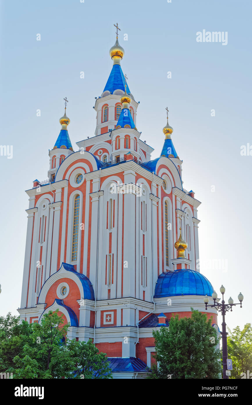 Uspensky Kathedrale in Chabarowsk, Russland. Berühmte russische orthodoxe Kirche. Stockfoto