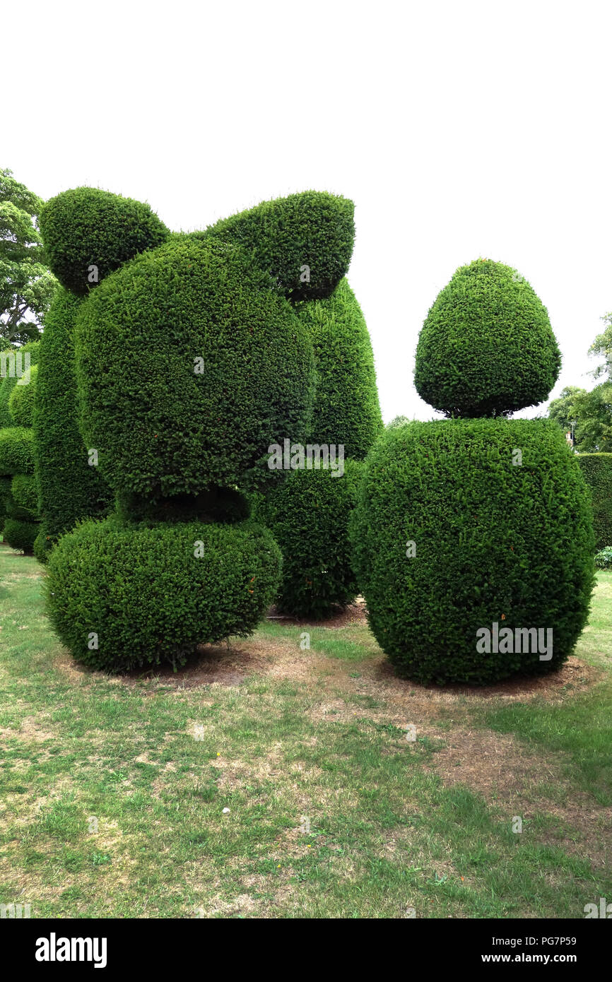 Country House Garden Topiary. Mehrjähriger Pflanzen in Formen geschnitten Stockfoto