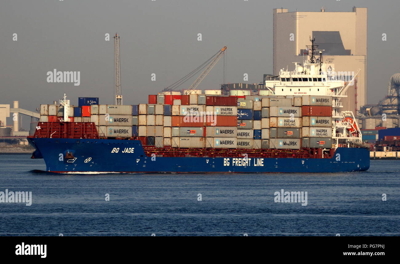 Das containerschiff BG Jade im Hafen von Rotterdam am 27. Juli 2018 eingehen. Stockfoto