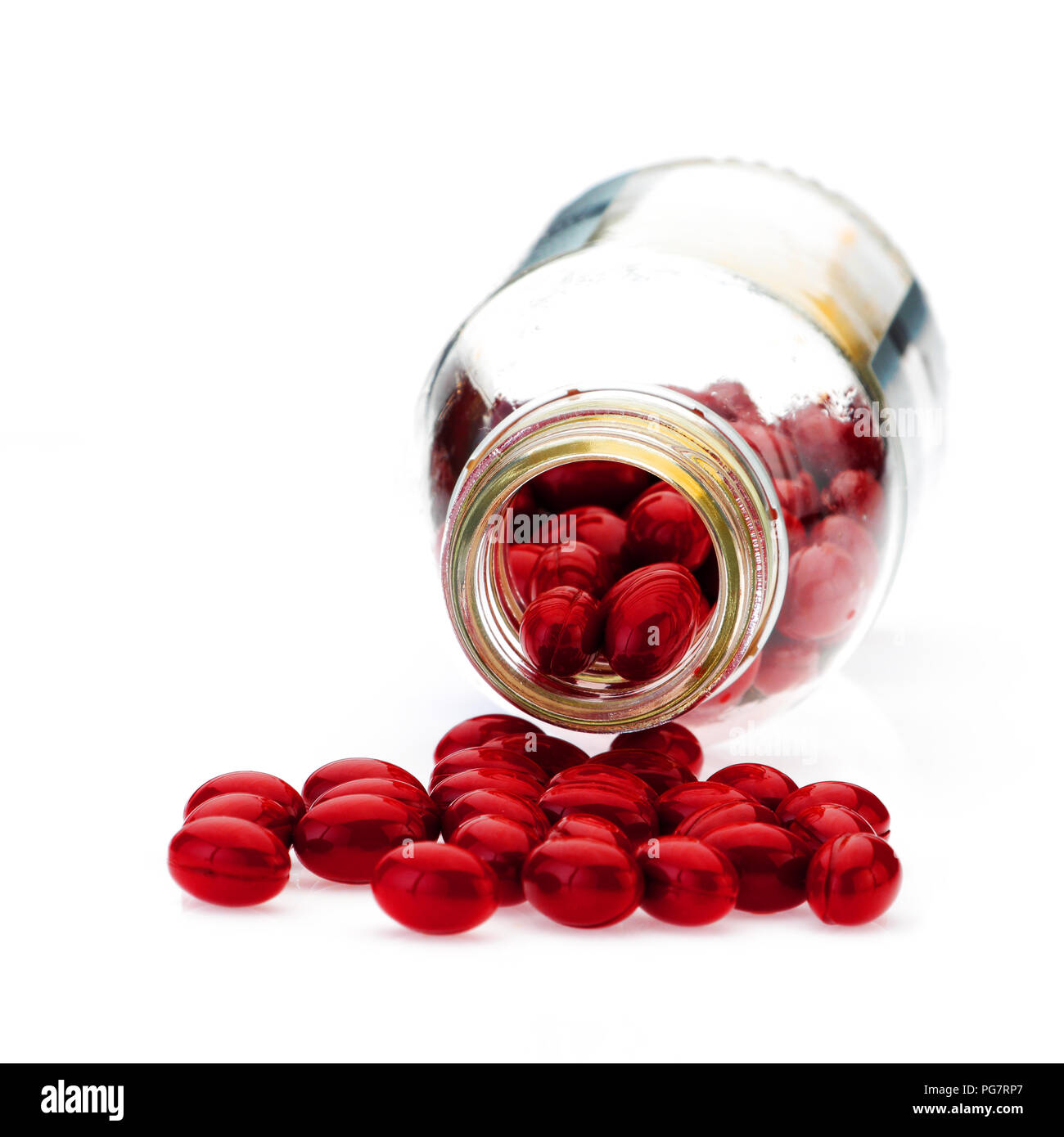 Ein Haufen von capsual Pillen und Medikamente Flasche Stockfoto