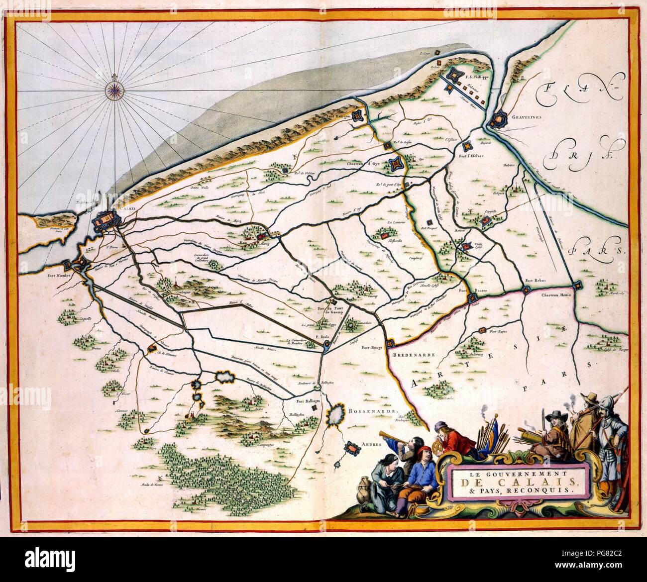 Atlas Van der Hagen - KW 1049 B12 032-LE GOUVERNEMENT DE CALAIS & PAIS, RECONQUIS. Stockfoto