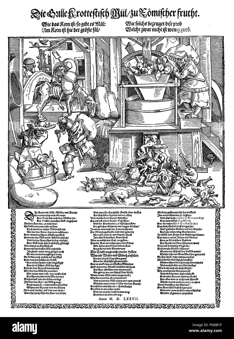 Priester und Mönche sind des Teufels Weizen, oder wie das Korn, das Mehl. Satirisches Flugblatt aus 1577, 1923 Stockfoto
