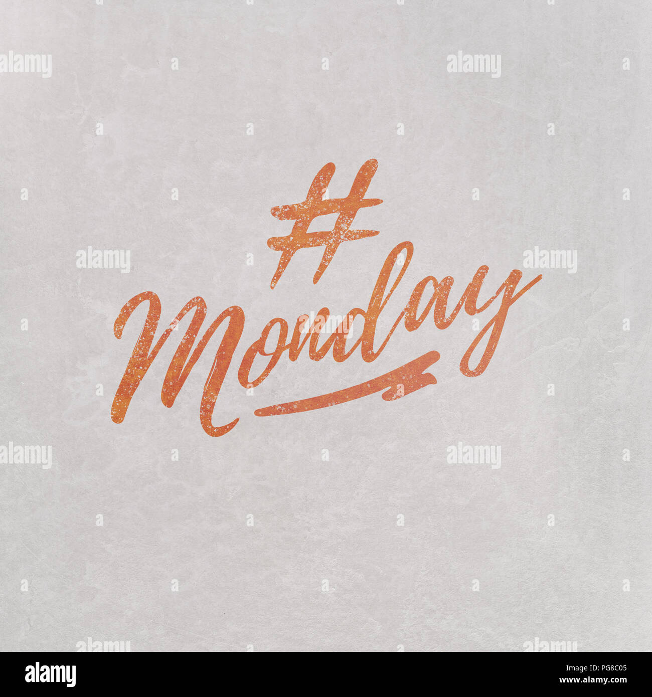 #Hashtag Montag in Orange auf grauem Hintergrund geschrieben als Vorlage in handschriftlichen Stil Stockfoto