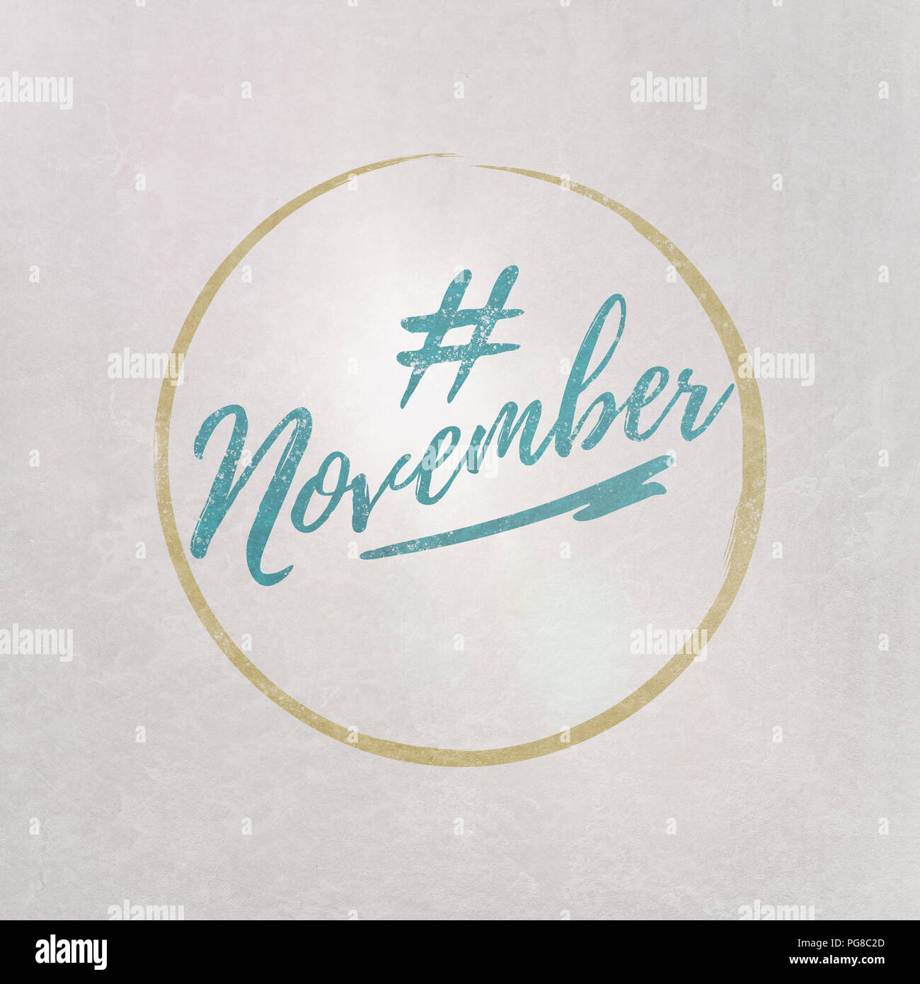 #Hashtag November in Blau auf grauem Hintergrund als Vorlage in handschriftlichen Stil geschrieben Stockfoto