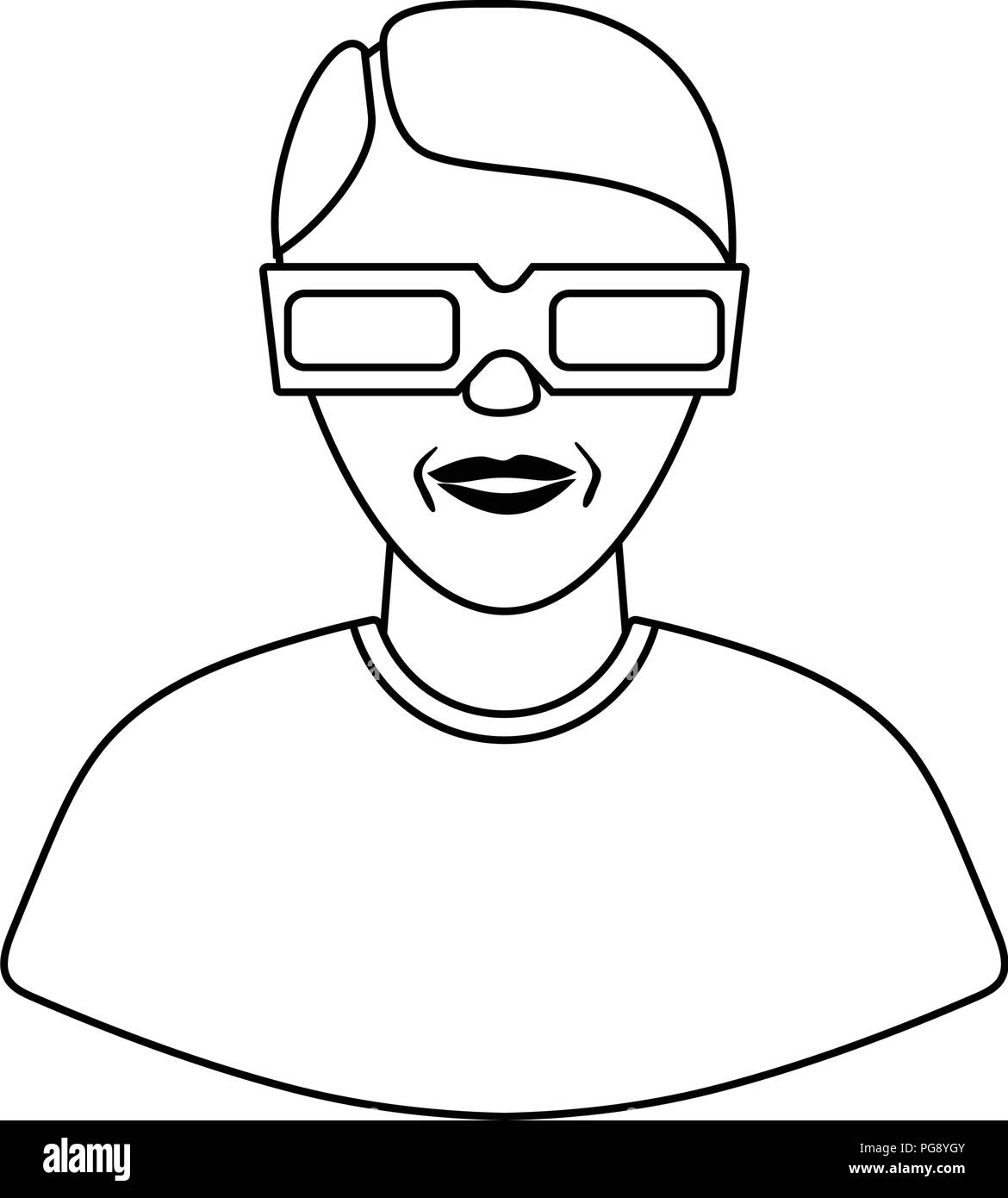 Mann mit 3D-Brille. Thin Line Design. Vector Illustration. Stock Vektor