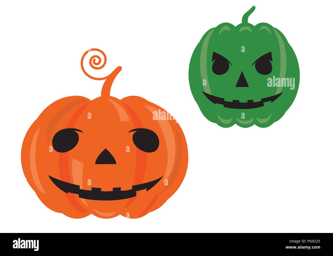 Eingestellt von flachen Design vector Illustrationen der Kürbisse mit Mund, Nase und Augen, auf weissem Hintergrund - für Halloween Party Einladung geeignet Stock Vektor