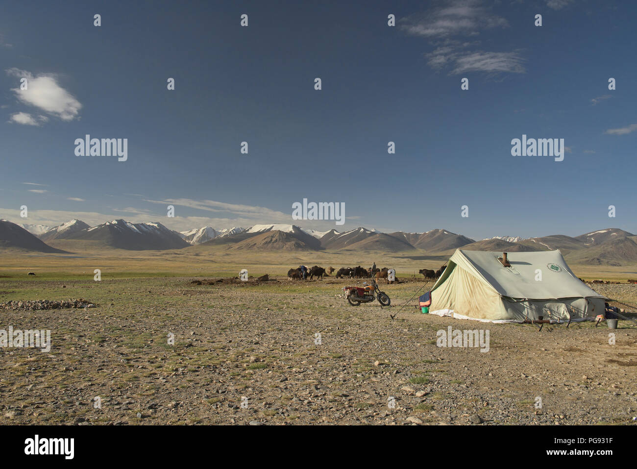 Kirgisische jurtencamp vor dem Afghanischen Große Reichweite, Kara Jilga Pamir, Tadschikistan Stockfoto
