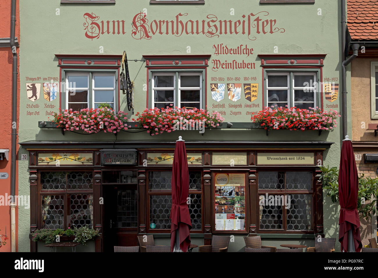 Haus Fassade, Altdeutsche Weinstuben, Wangen, Allgäu, Baden-Württemberg, Deutschland Stockfoto