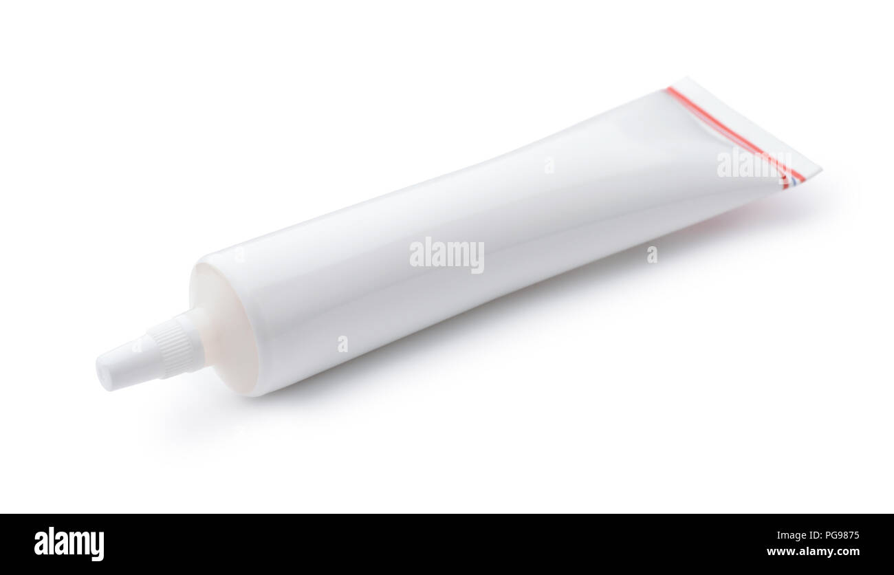 Weiße leere Kunststoff Rohr isoliert auf weißem Stockfoto