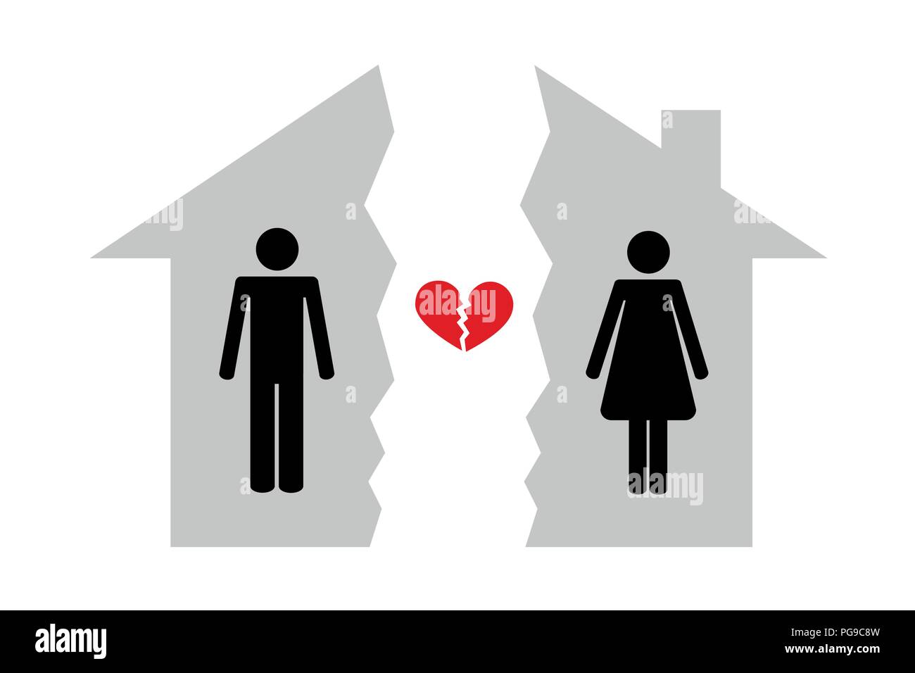 Scheidung Mann und Frau brocken Haus Vektor-illustration EPS 10. Stock Vektor