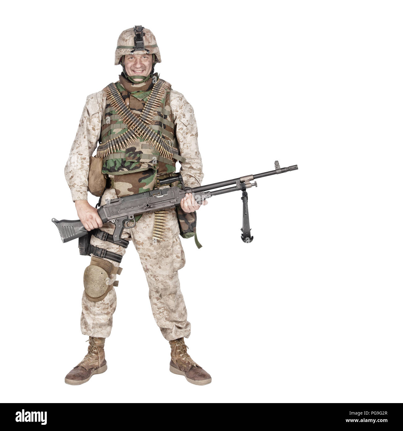 Soldat mit Maschinengewehr isoliert Studio shoot Stockfoto