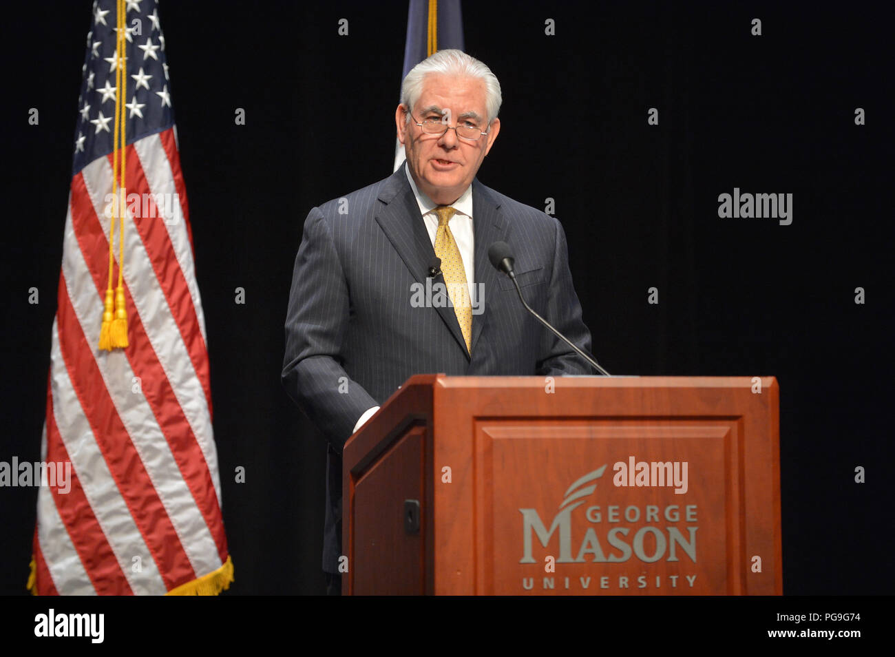 Us-Staatssekretär Rex liefert eine Rede über das Verhältnis der Vereinigten Staaten mit Afrika, an der George Mason University in Fairfax, Virginia am 6. März 2018. Stockfoto