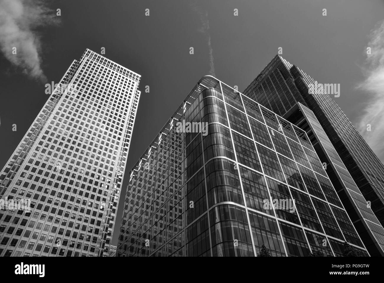 Canary Wharf Tower in Schwarz und Weiß Stockfoto