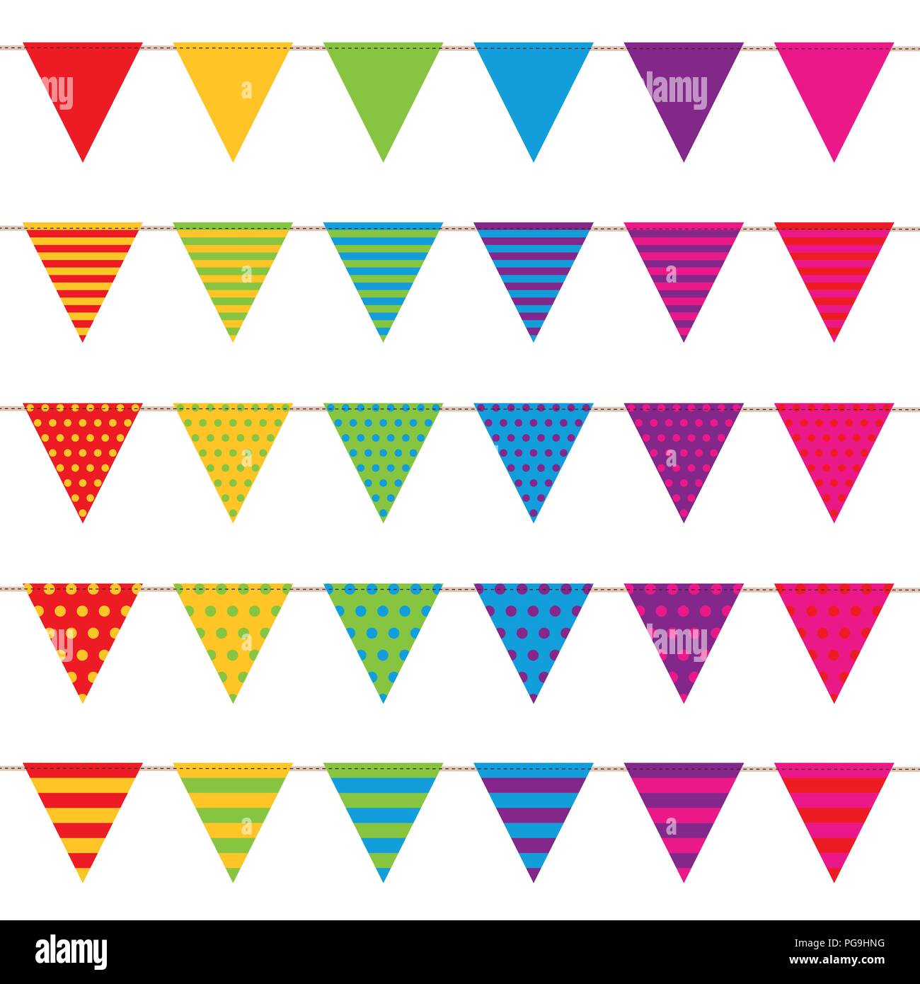 Bunte Flagge Kollektion mit Muster auf weißem Hintergrund Vektor-illustration isoliert Stock Vektor
