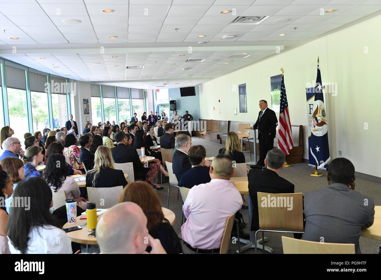 Us-Staatssekretär Mike Pompeo besucht die Foreign Service Institute, in Arlington, Virginia, am 29. Juni 2019. Stockfoto