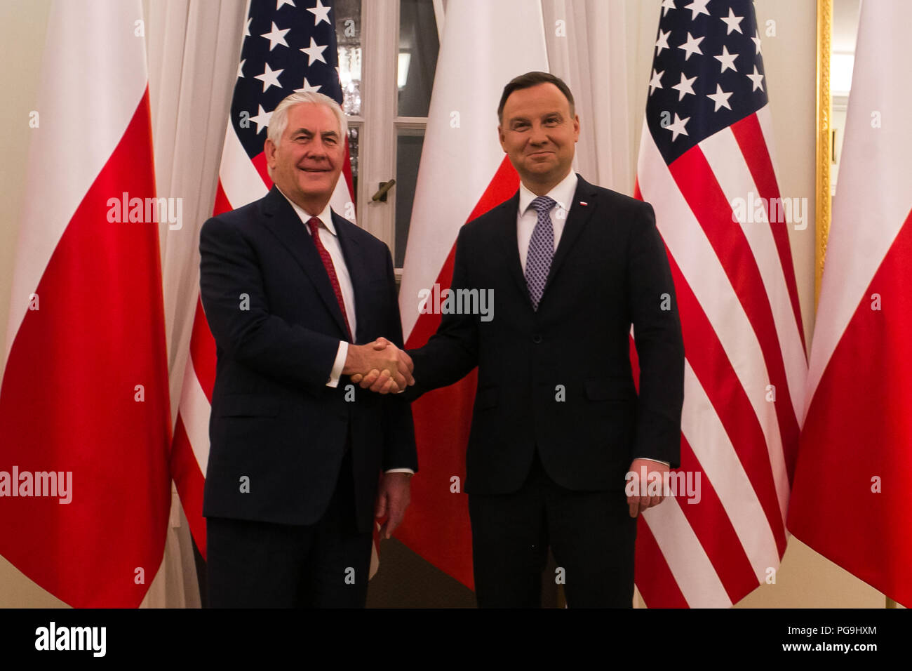 Us-Staatssekretär Rex Tillerson trifft sich mit der polnische Präsident Andrzej Duda in Warschau, Polen, am 26. Januar 2018. Stockfoto