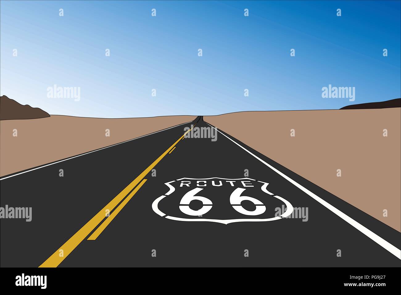 66 Pflaster Zeichen in der Großen kalifornischen Mojave-Wüste Route. Vector Illustration. Stock Vektor