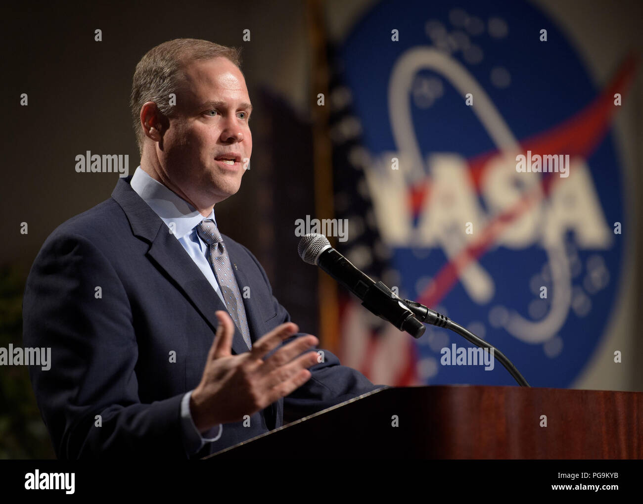 NASA-Administrator Jim Bridenstine liefert Erläuterungen während der 2018 Agentur Ehre Preisverleihung, Donnerstag, August 2, 2018 im Johnson Space Center der NASA in Houston, Texas. Stockfoto