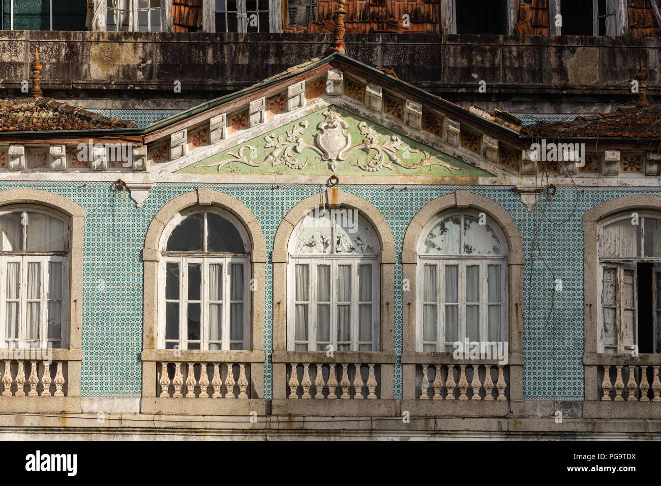 Verfallenes Grande Hotel do Parque vor Zerstörung, Caldas Do Geres, Minho, Norte, Portugal. Stockfoto
