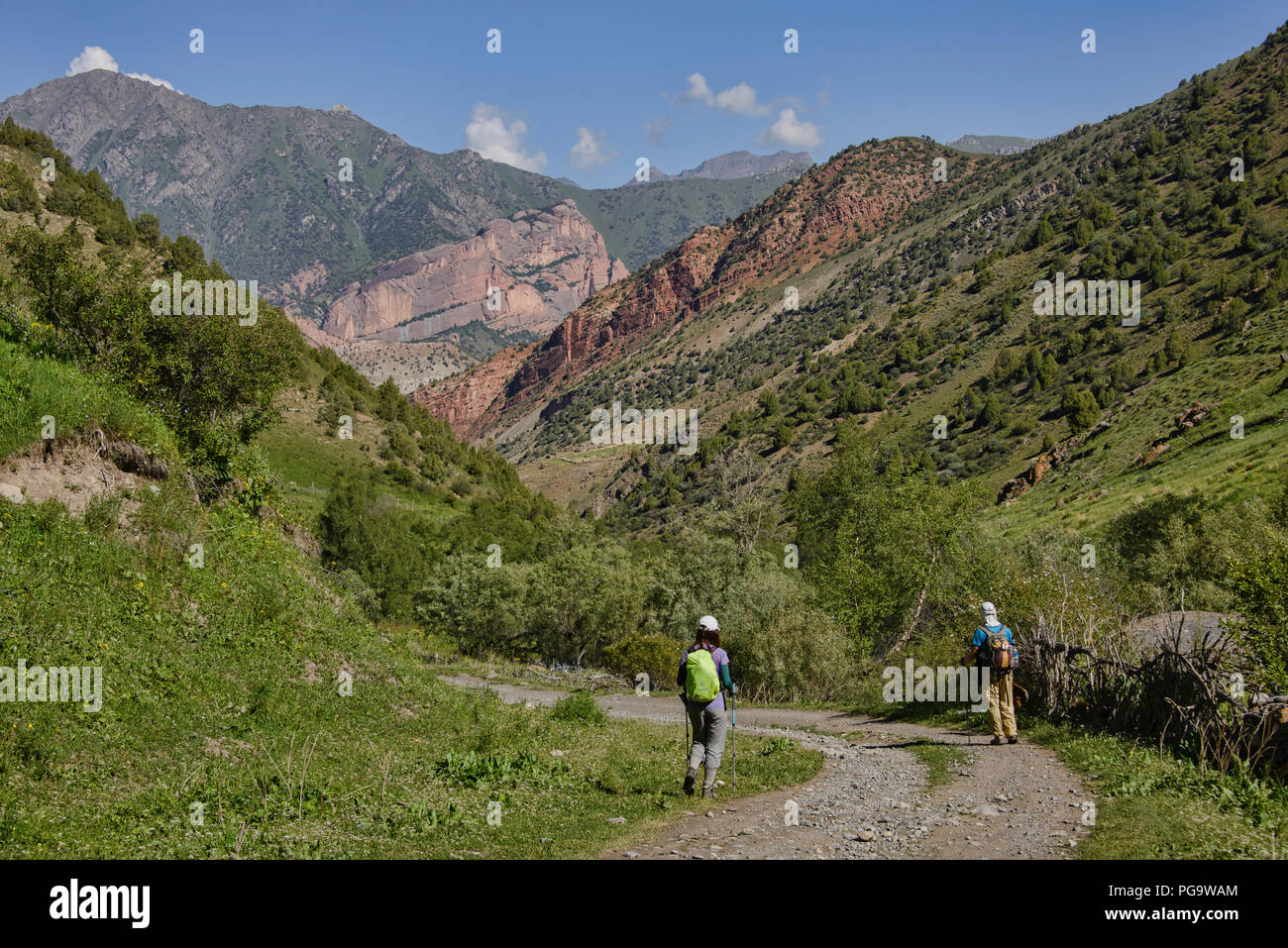 Trekker auf dem epischen Höhen von Alay route, Alay, Kirgisistan Stockfoto