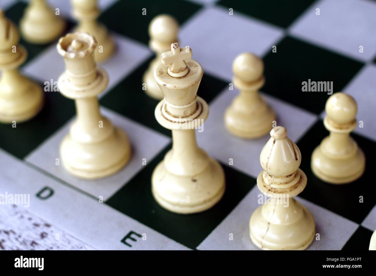 Schließen Sie herauf Foto der Schachfiguren auf dem Schachbrett. Stockfoto