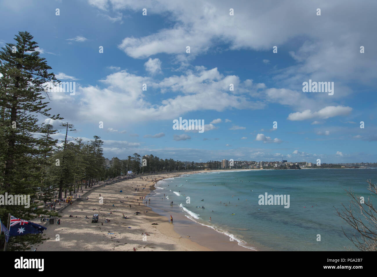 Anzeigen von Manly Strand vom südlichen Ende, der Blick nach Queenscliff, New South Wales, Australien Stockfoto