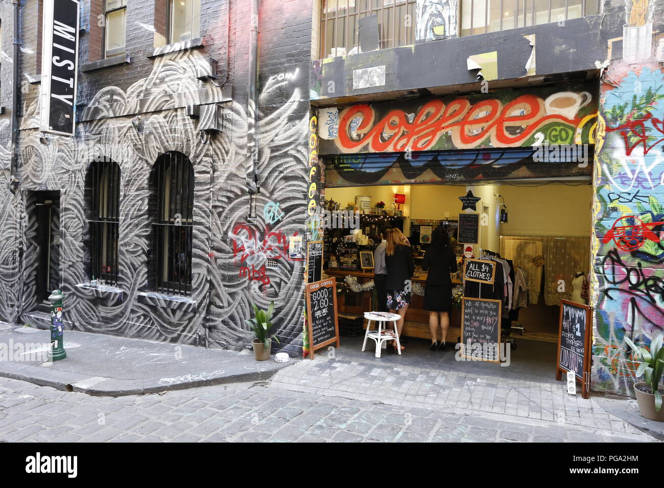 Hosier Lane, berühmten Gasse Straße Kunst (Graffiti) von Melbourne Stockfoto