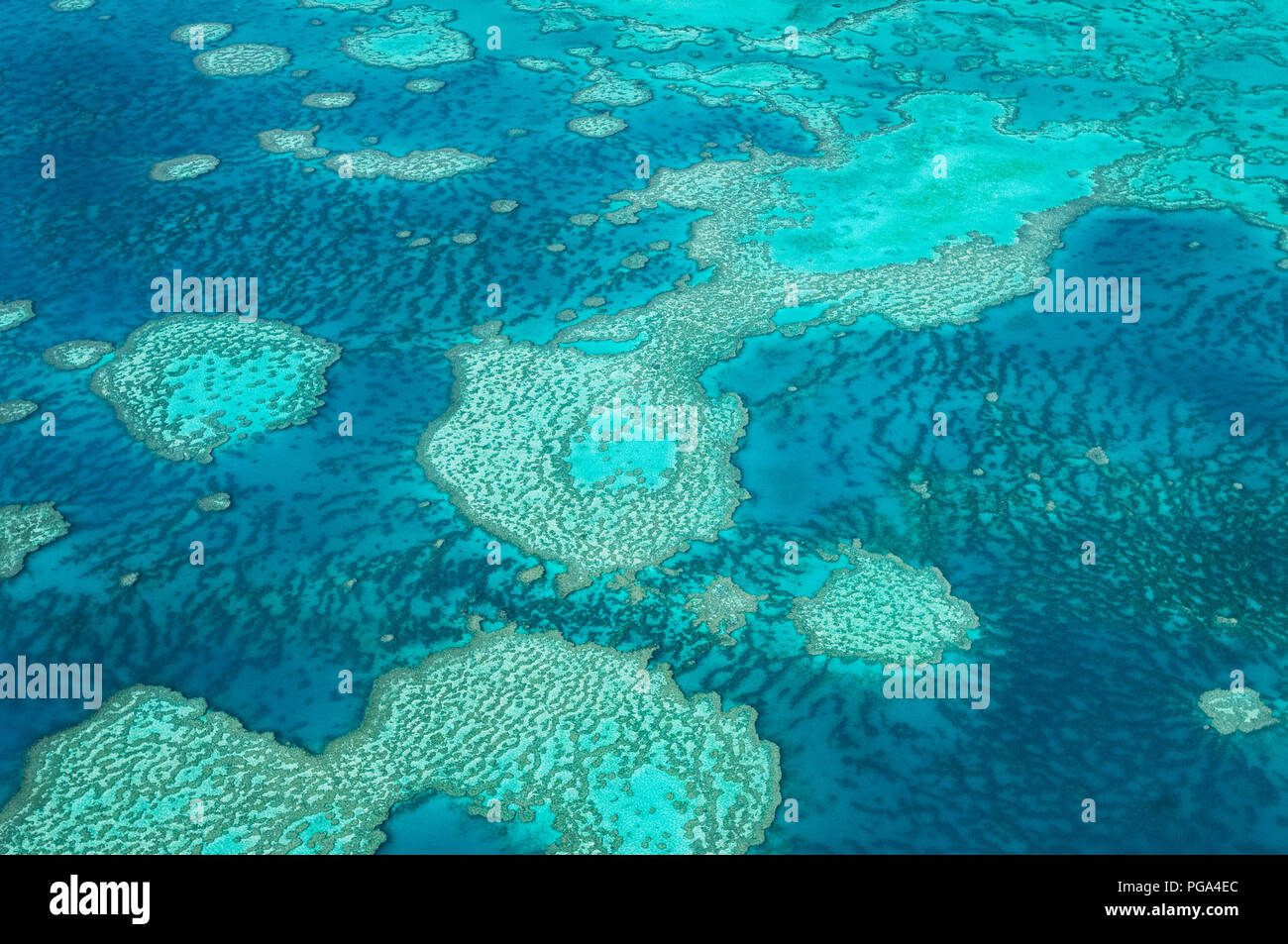 Luftaufnahme auf das zum Weltnaturerbe zählende Great Barrier Reef. Stockfoto
