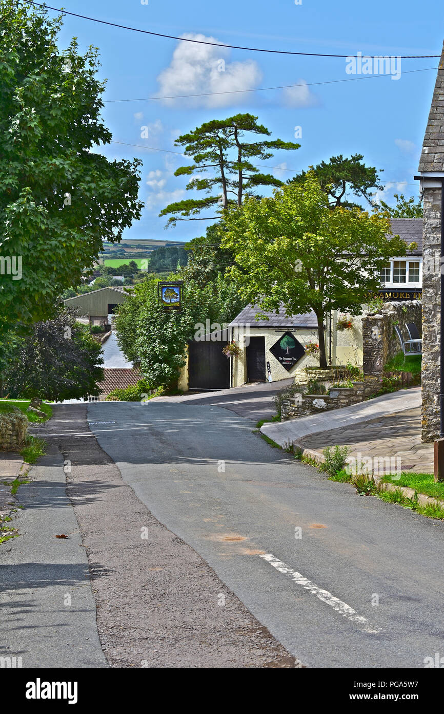 Colwinston ist ein Dorf in der Nähe von Cowbridge in das Tal von Glamorgan, Wales. Diese Ansicht wird von der Straße Coed Marsamen vom Maulbeerfeigenbaum Pub. Stockfoto