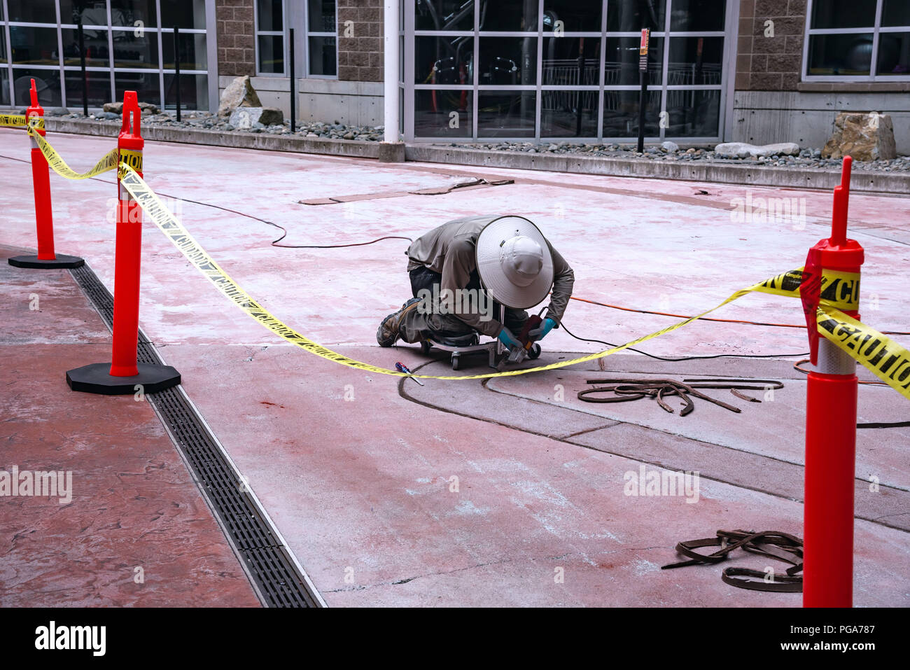 Arbeiter an der Baustelle, Seattle, Washington, USA Stockfoto