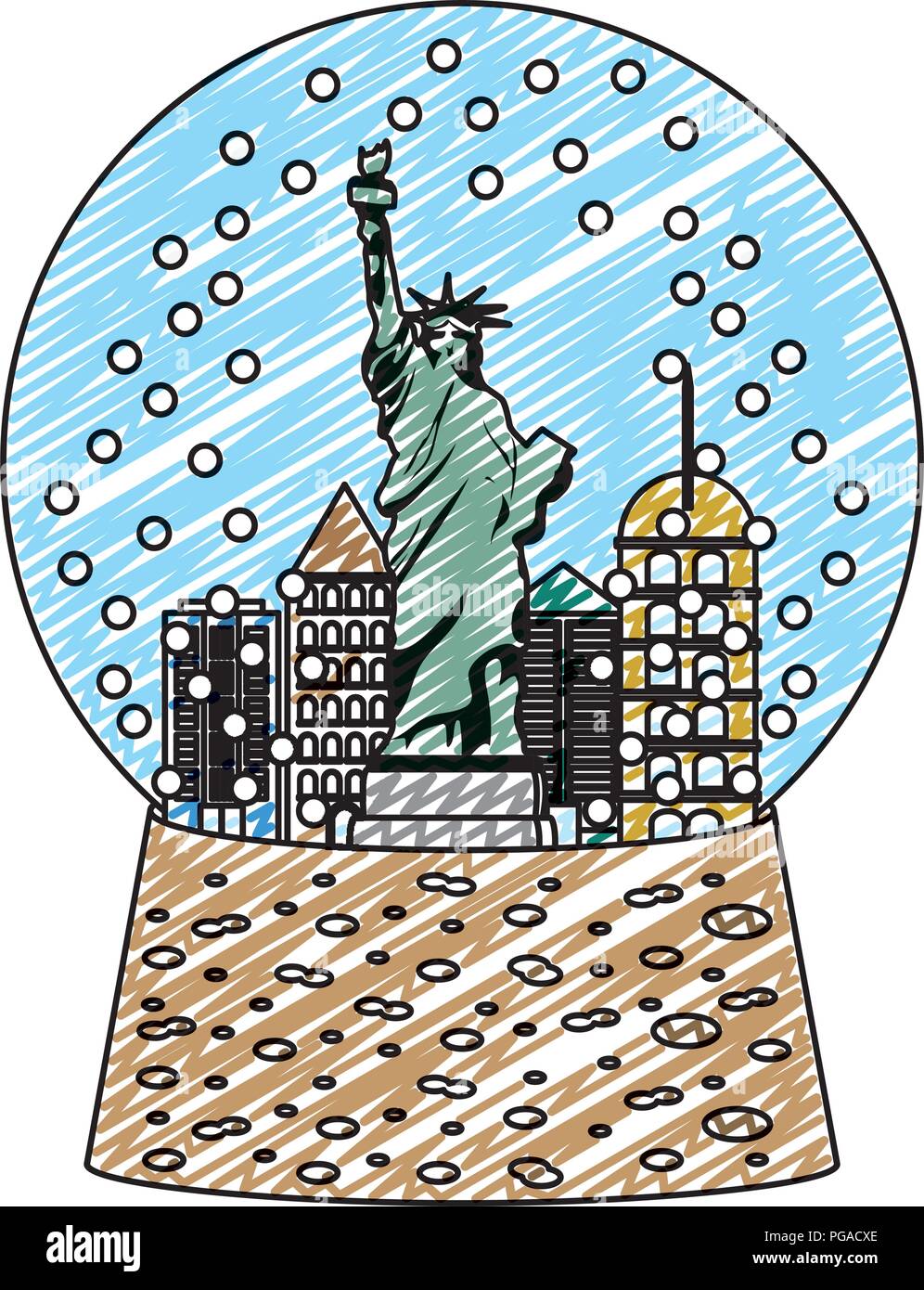 Doodle statue Liberty in Snow Ball Glas Stock Vektor