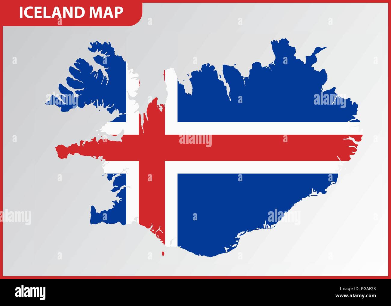 Die detaillierte Karte von Island mit National Flagge Stock Vektor