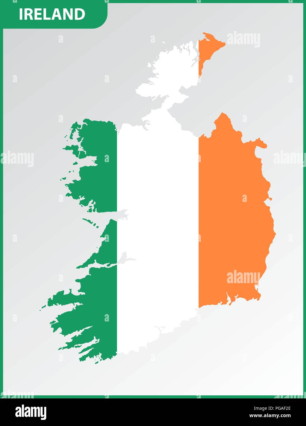 Die detaillierte Karte von Irland mit National Flagge Stock Vektor